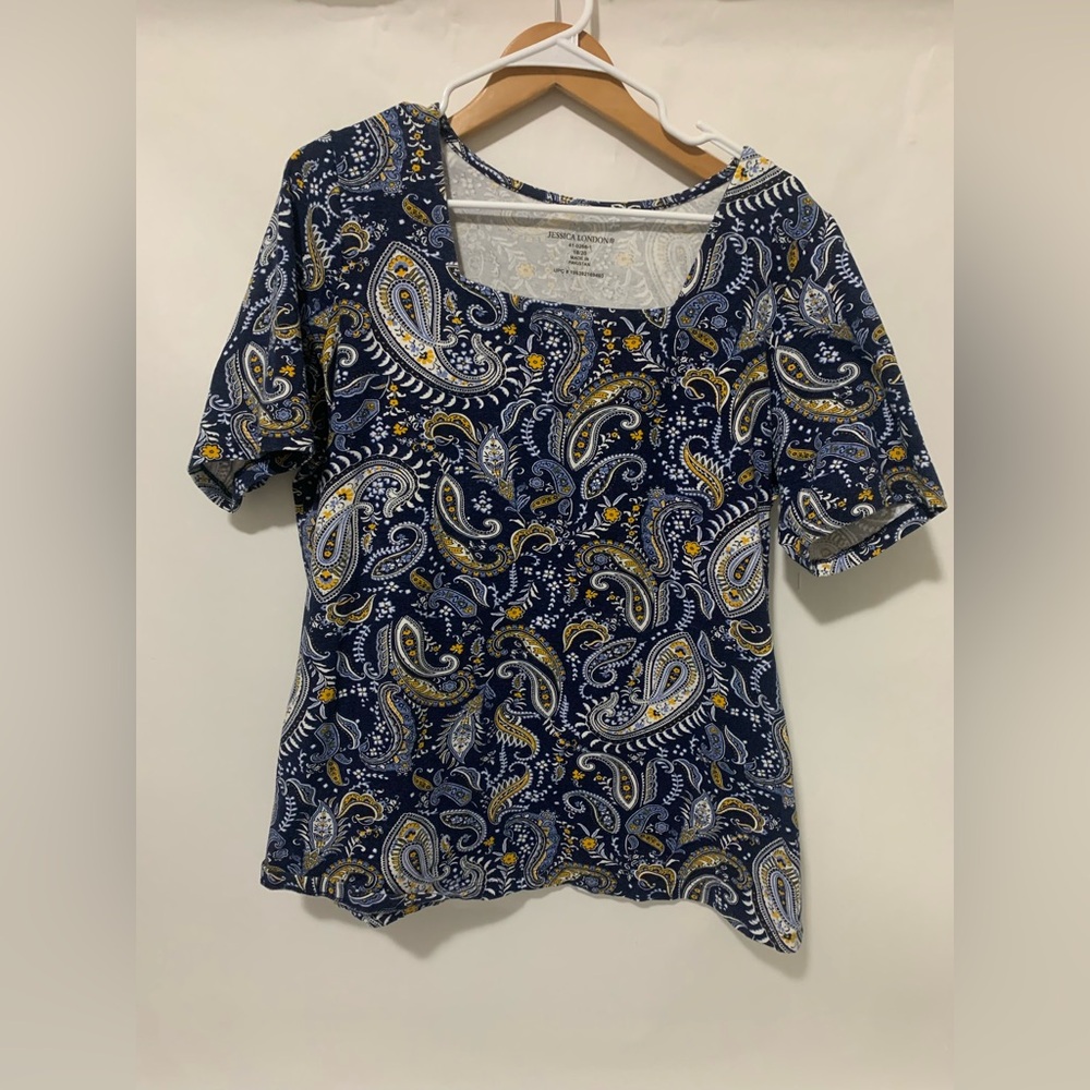 Jessica London Navy Paisley Short Sleeve Top